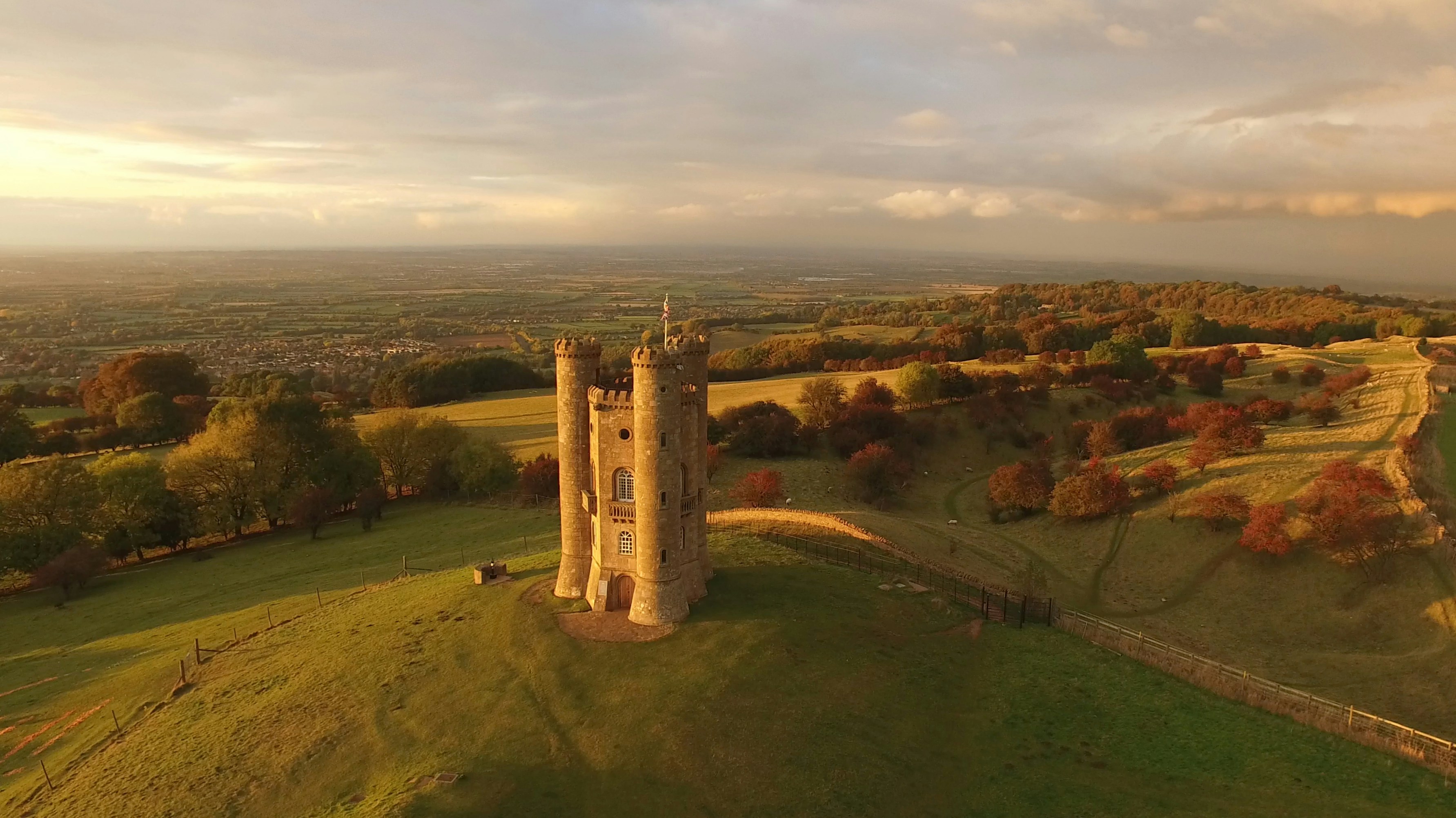 Broadway Tower in the Cotswolds, Gloucestershire at golden hour